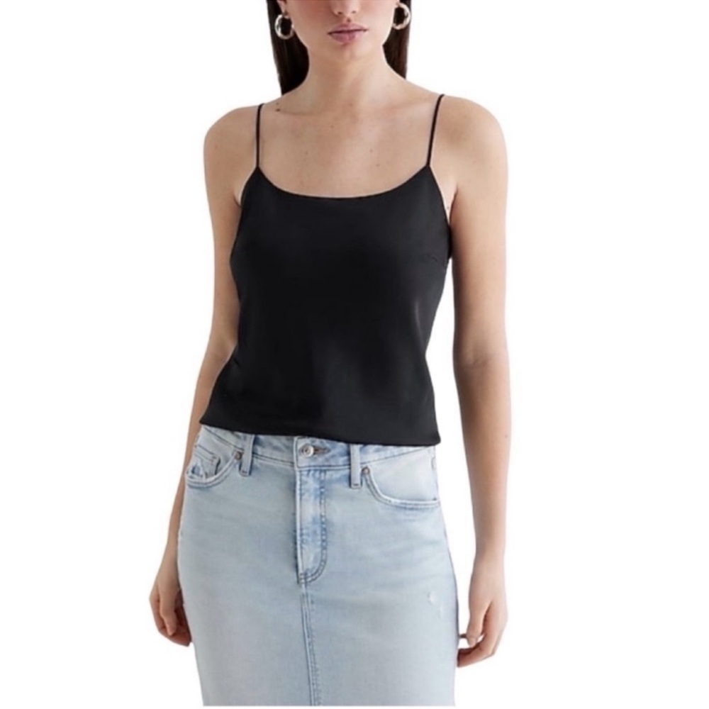 Express Black Satin Scoop Neck Downtown Camisole Top Size XS